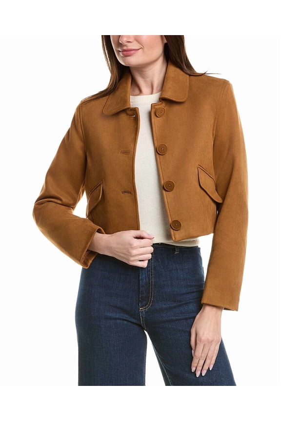 womens  Cropped Faux-Suede Jacket, m, Tan