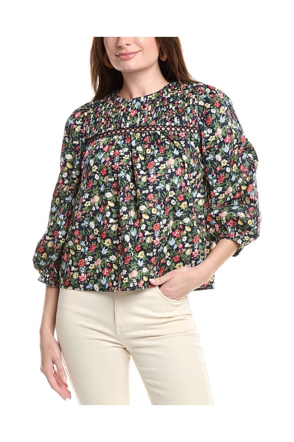 womens Floral Print Top, s, Blue