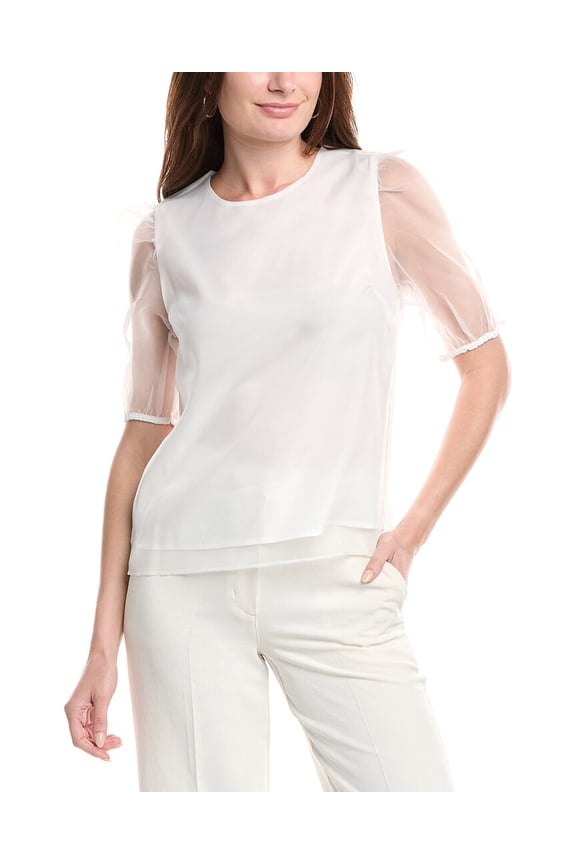 womens Organza Mesh Blouse, xs, White