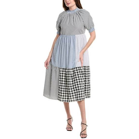 English Factory womens Patchwork Midi Dress, s, Blue