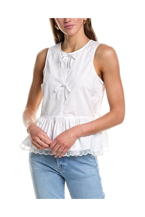 womens Pearl Scallop Top, m, White