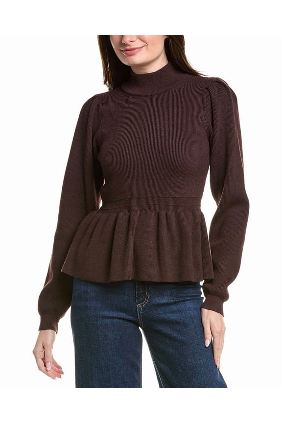 womens Peplum Waist Wool-Blend Top, xs, Brown