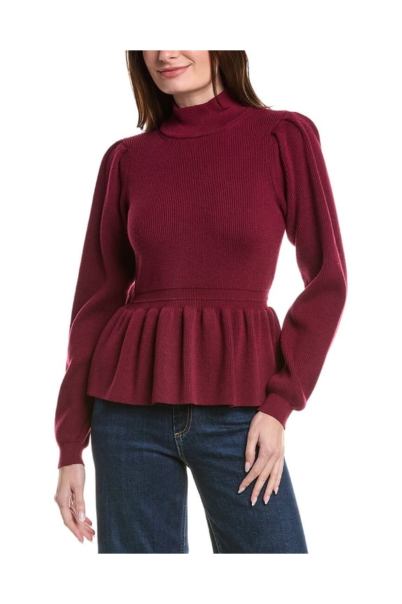 womens Peplum Waist Wool-Blend Top, xs, Red