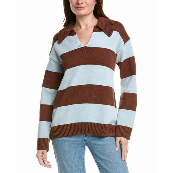 English Factory womens  Stripe Rugby Collared Sweater, m, Brown