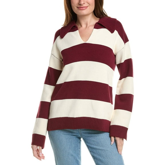 English Factory womens  Stripe Rugby Collared Sweater, xs, Red