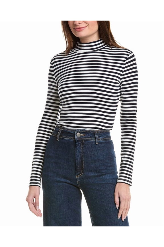 womens Stripe Turtleneck Top, xs, Blue