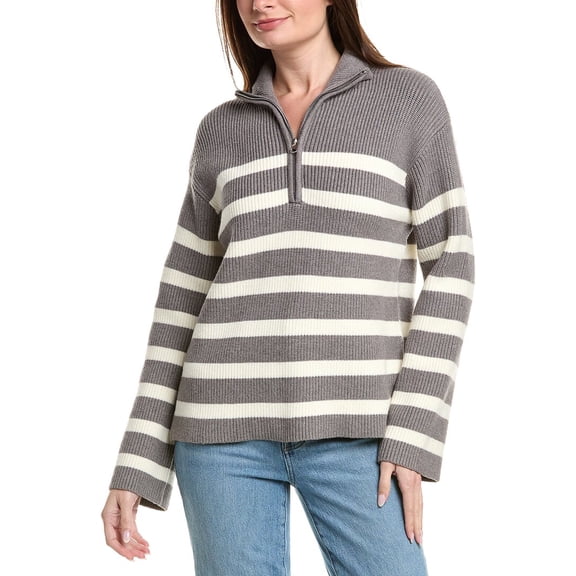 English Factory womens  Striped 1/2-Zip Sweater, m, Grey