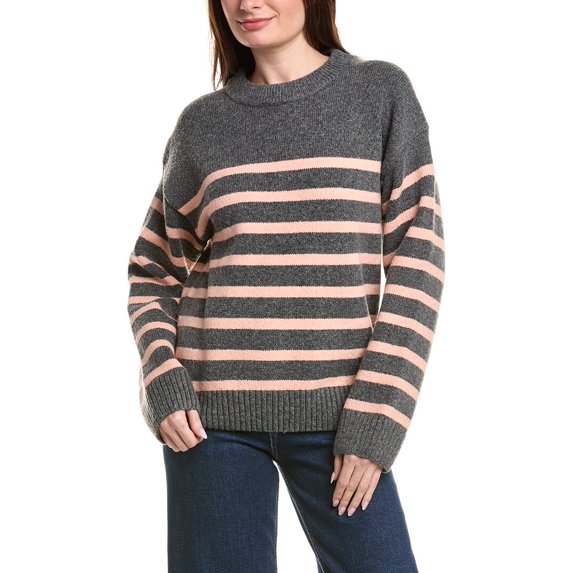 English Factory womens Striped Crewneck Sweater, m, Grey