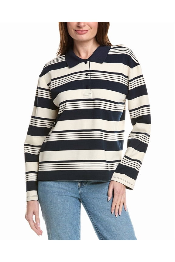 womens Striped Polo Shirt, l, Blue