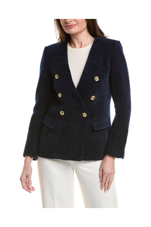 womens  Structured Lapelless Textured Jacket, s, Blue