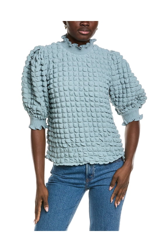 womens Textured Mock Neck Blouse, s, Blue
