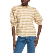 English Factory womens Textured Mock Neck Blouse, xs, Brown