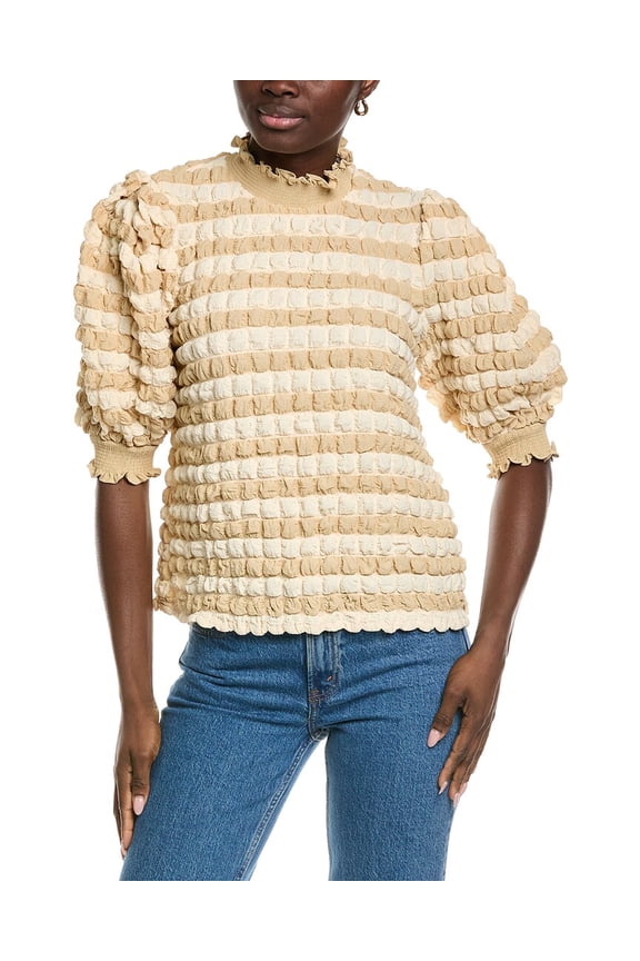 womens Textured Mock Neck Blouse, xs, Brown