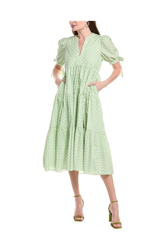 womens Tiered Midi Dress, s, Green