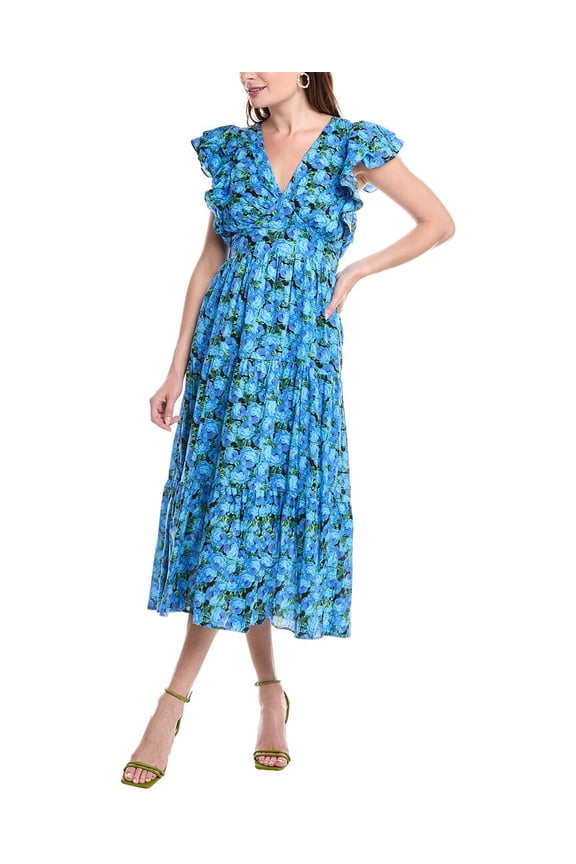 womens Tiered Midi Dress, xs, Blue