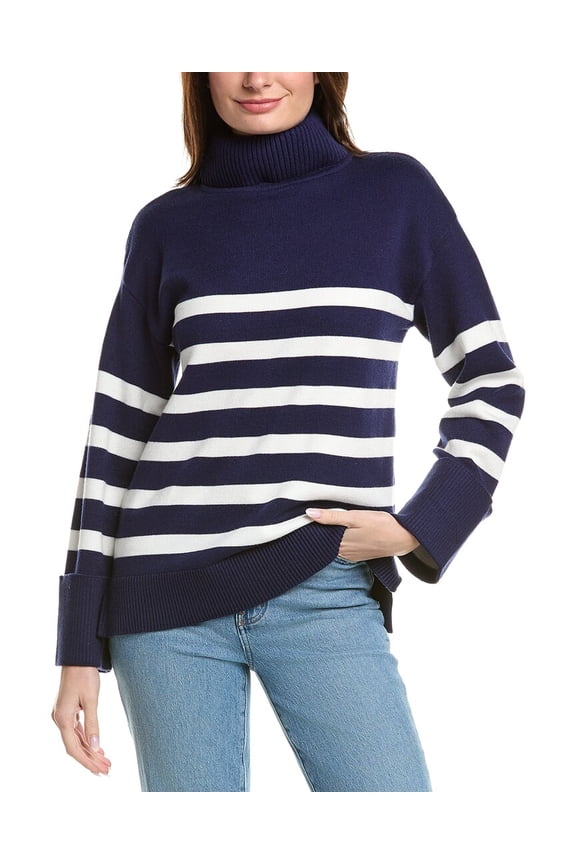 womens Turtleneck Stripe Sweater, xs, Blue