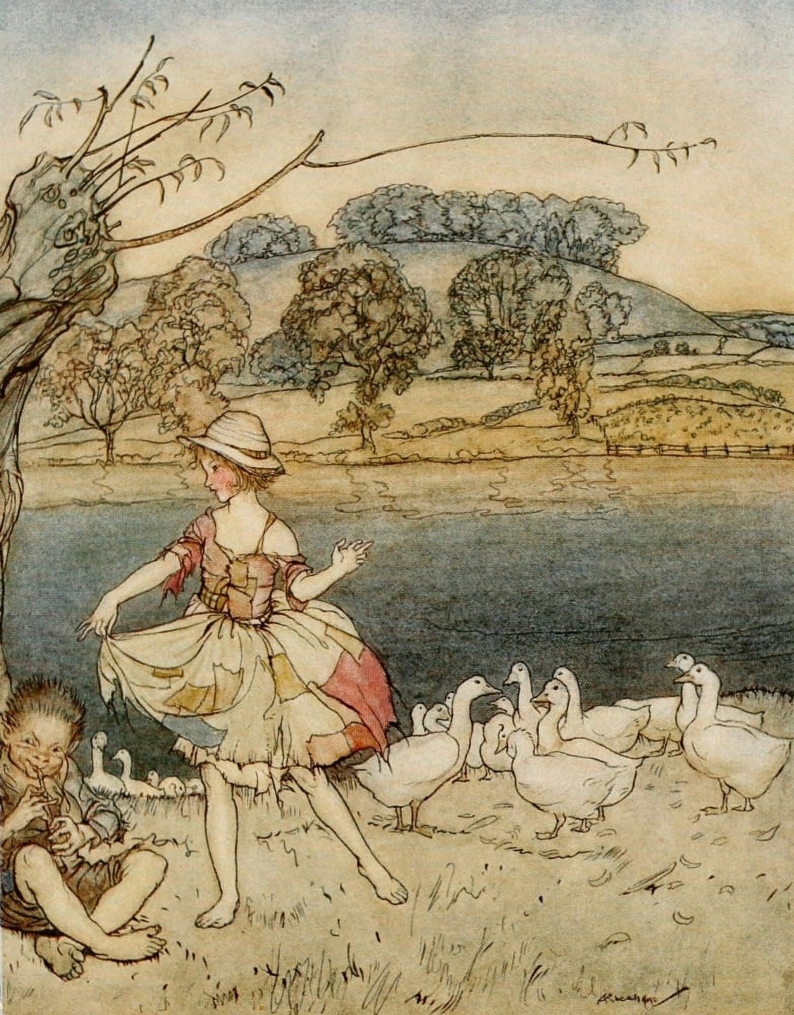 English Fairy Tales 1927 Tattercoats dancing Canvas Art - A Rackham (18 x 24)