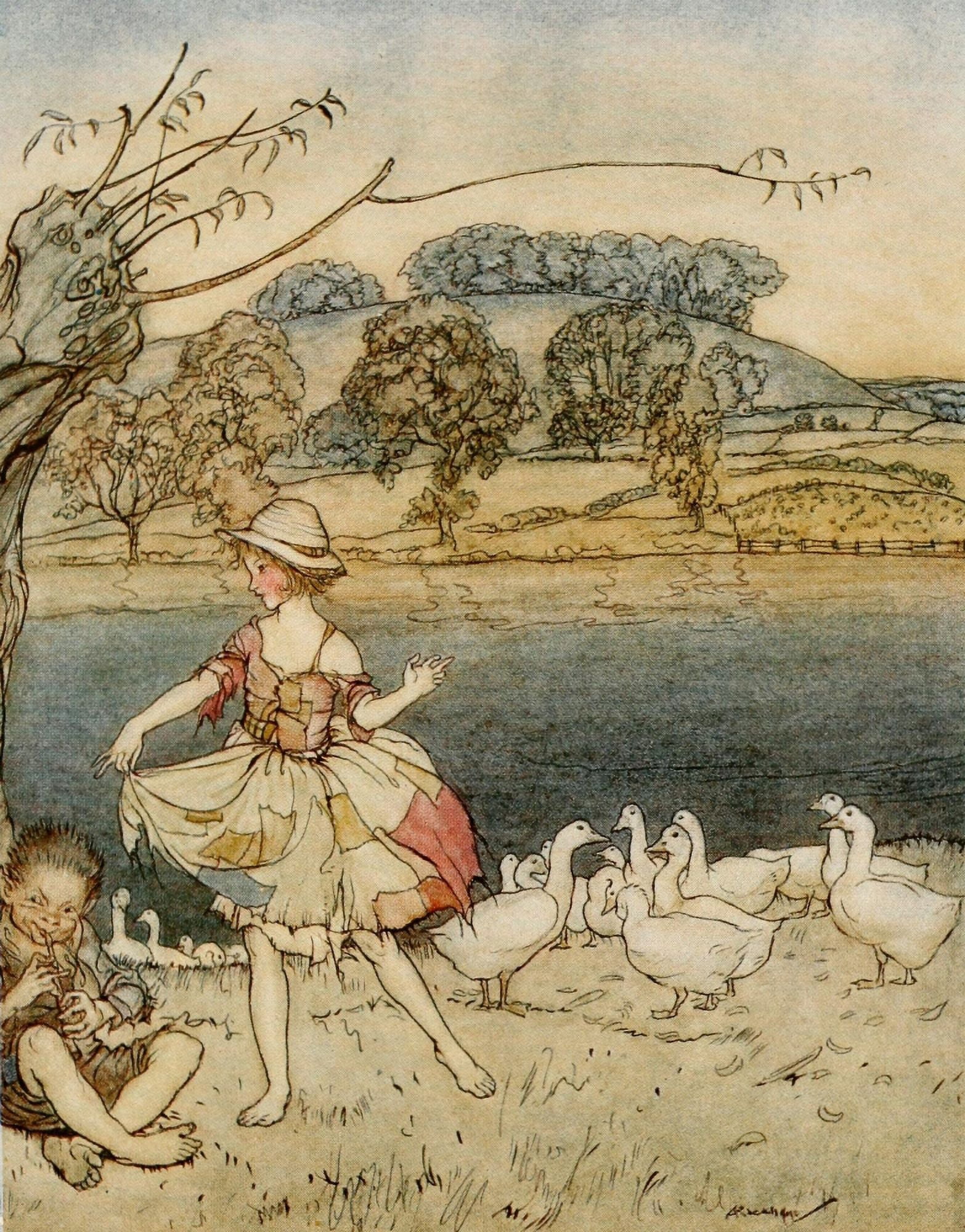 English Fairy Tales 1927 Tattercoats dancing Canvas Art - A Rackham (24 x 36)