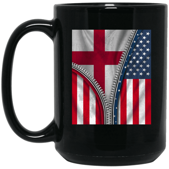 English Flag American England Coffee Mug, Patriotic Roots Design 15oz Black Coffee Mug