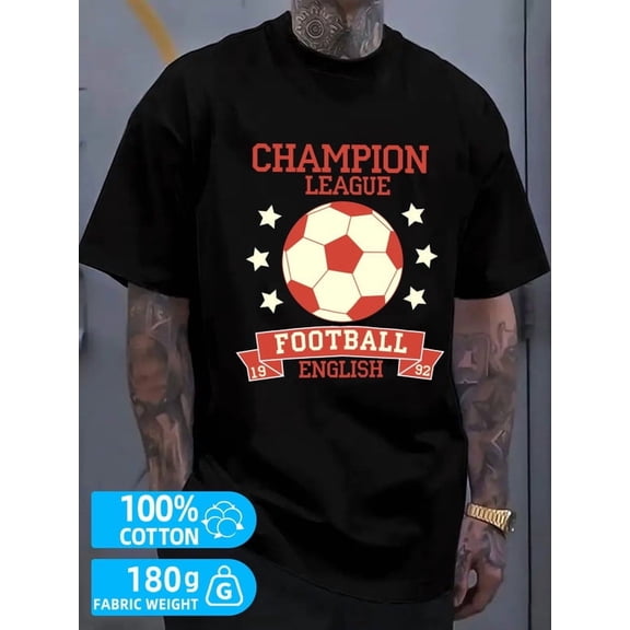 English Football Champ for men black 180G 100% Cotton summer and spring season Basic Unisex Shirt Graphic tshirts Classic Unisex Shirt Printed tshirts