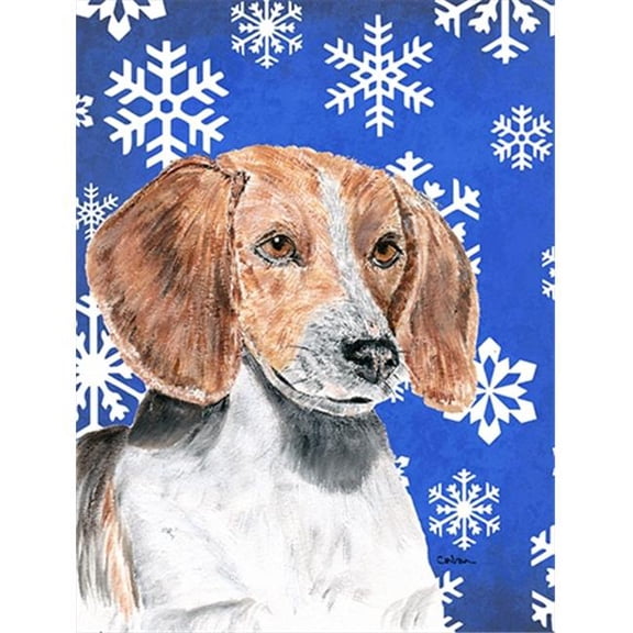 English Foxhound Blue Snowflake Winter Flag Garden Size