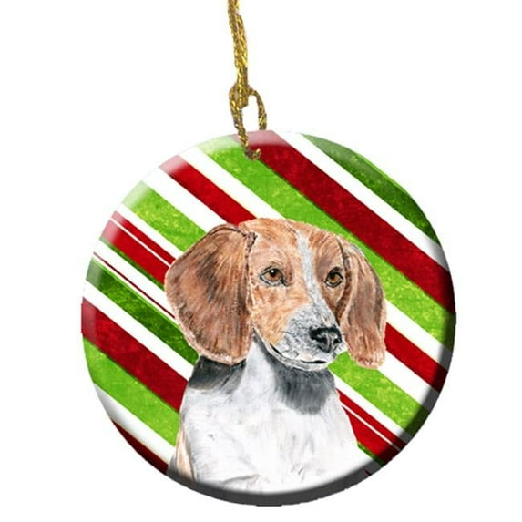 English Foxhound Candy Cane Christmas Ceramic Ornament, 2.81 Dia