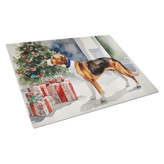 English Foxhound Cozy Christmas Glass Cutting Board Large 12 in x 15 in