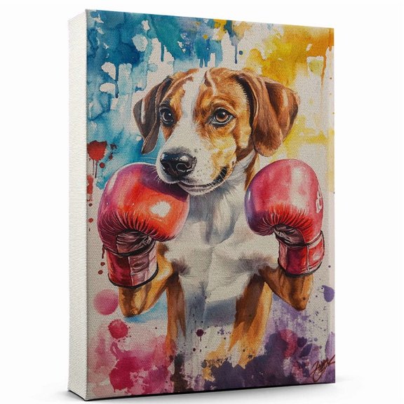 English Foxhound Dog Canvas  Boxing Canvas Print of Funny English Foxhound Dog Wall Art, Boxing Sports Wall Decor, Home Decor, Dog Lover