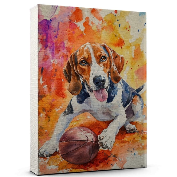 English Foxhound Dog Canvas Canvas American Football Theme Dog Art for Wall, English Foxhound Dog Playing American Football Wall Art, Dog Lover Canvas Decor
