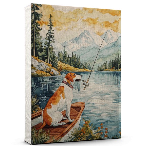 English Foxhound Dog Canvas Fishing Canvas Print of Funny English Foxhound Dog Wall Art, Fishing Sports Wall Decor, Home Decor, Dog Lover