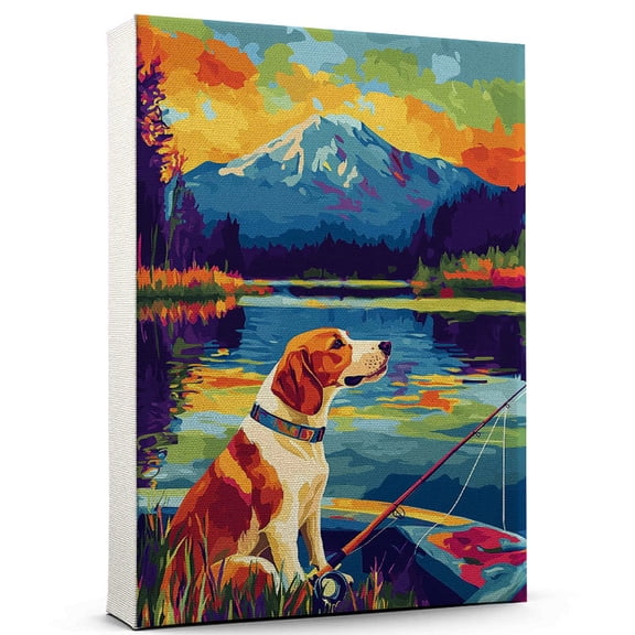 English Foxhound Dog Fishing Canvas Funny English Foxhound Dog Playing Fishing Canvas Wall Art for Sports Lovers, Pet Lovers, Home Decor