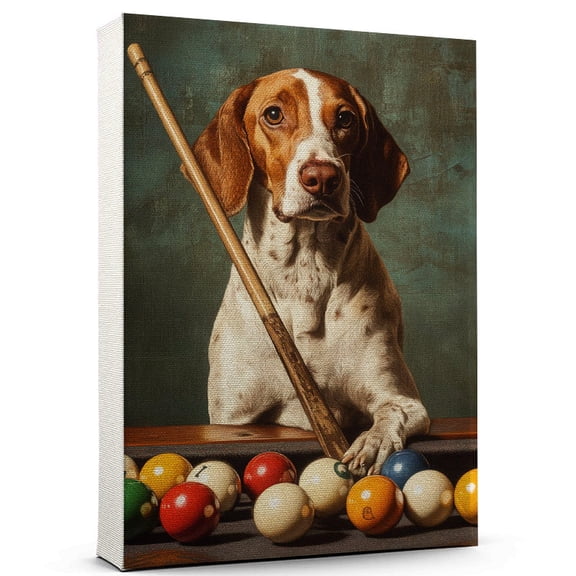 English Foxhound Dog Playing Billiards Canvas Sports Dog, Perfect for Animal Lovers, English Foxhound Dog Canvas, Billiards Canvas Wall Art for Rooms
