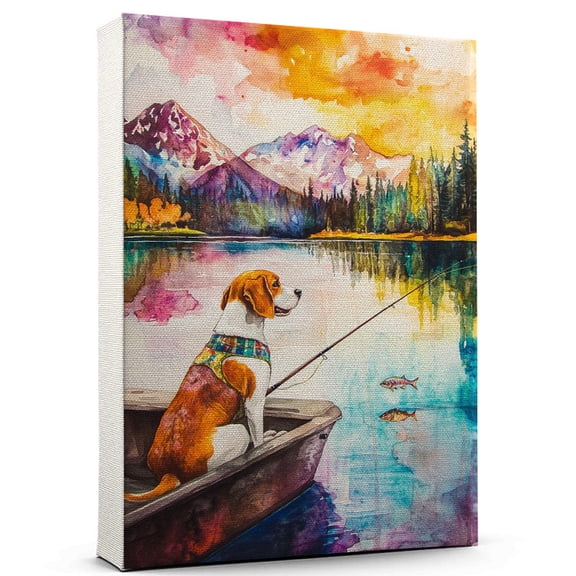 English Foxhound Dog Playing Fishing Wall Canvas English Foxhound Canvas Art for Dog Lovers, Fishing Canvas and Unique Room Decor