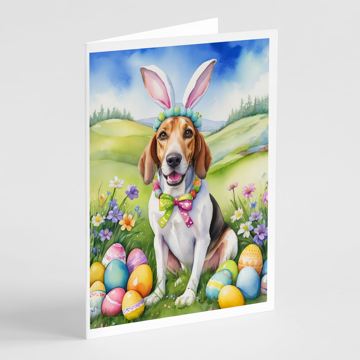 English Foxhound Easter Egg Hunt Greeting Cards Pack of 8 7 in x 5 in