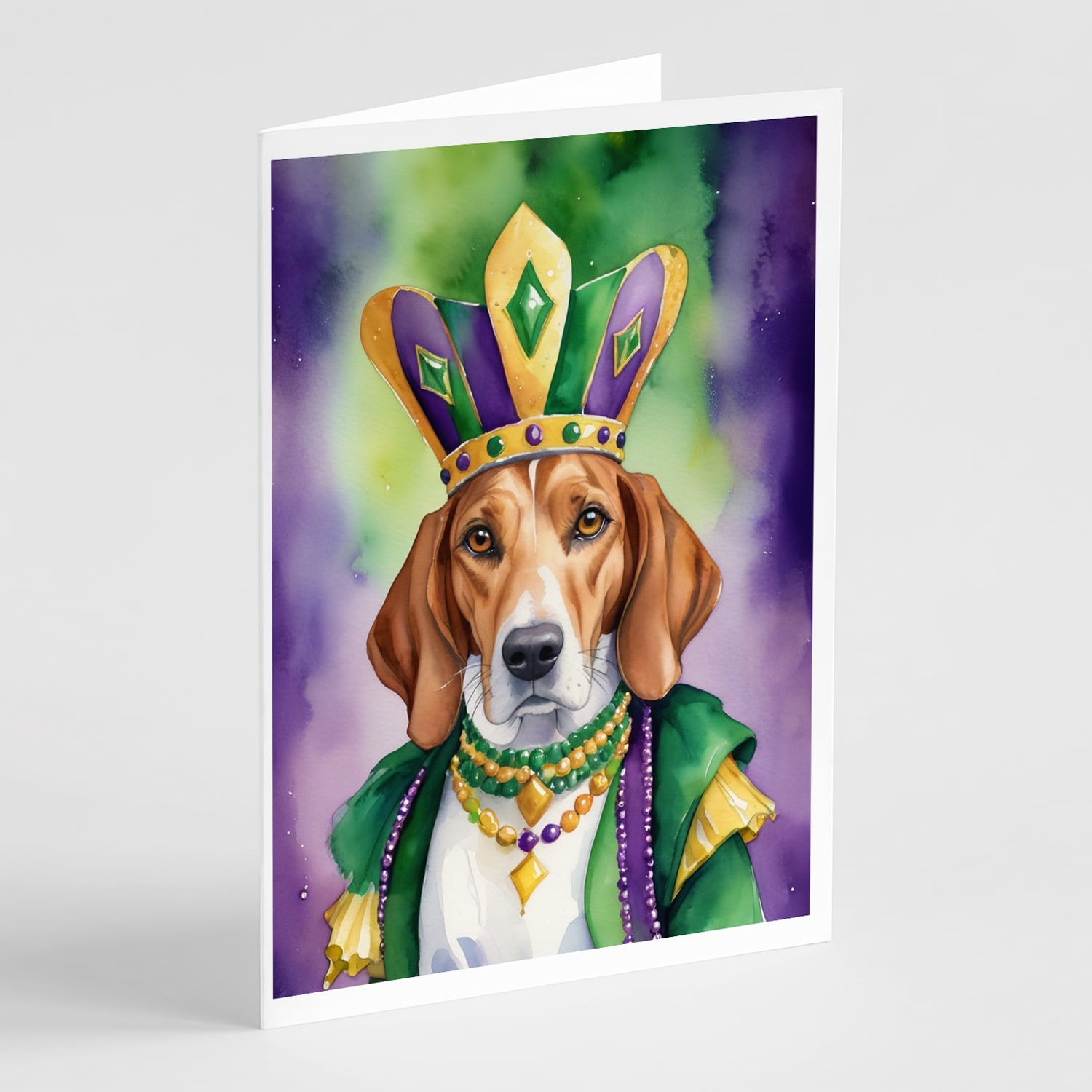 English Foxhound King of Mardi Gras Greeting Cards Pack of 8 7 in x 5 in