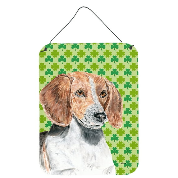 English Foxhound Lucky Shamrock St. Patricks Day Wall or Door Hanging Prints