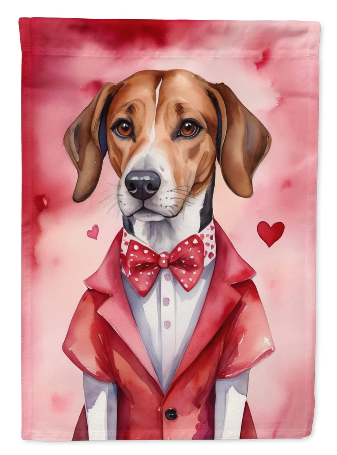 Caroline's Treasures DAC5337CHF English Foxhound My Valentine House Flag Large Porch Sleeve Pole Decorative Outside Yard Banner Artwork Wall Hanging, Polyester, House Size, Multicolor