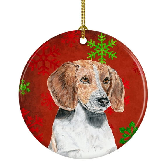 English Foxhound Red Snowflakes Holiday Ceramic Ornament