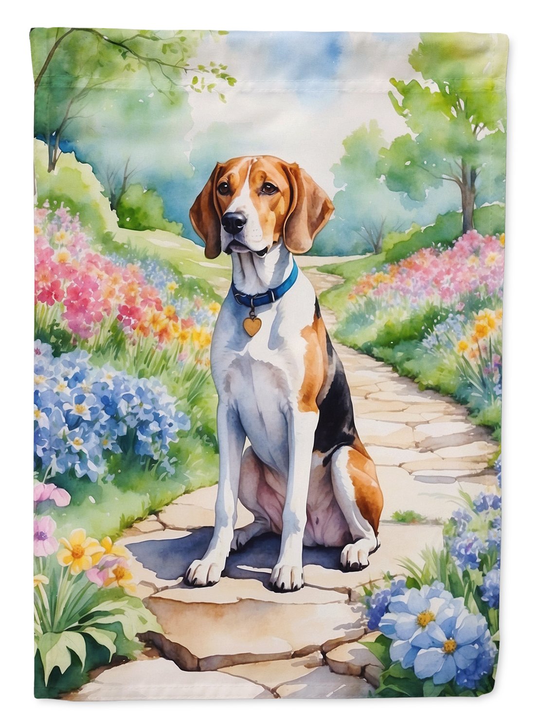 English Foxhound Spring Path Garden Flag 11.25 in x 15.5 in