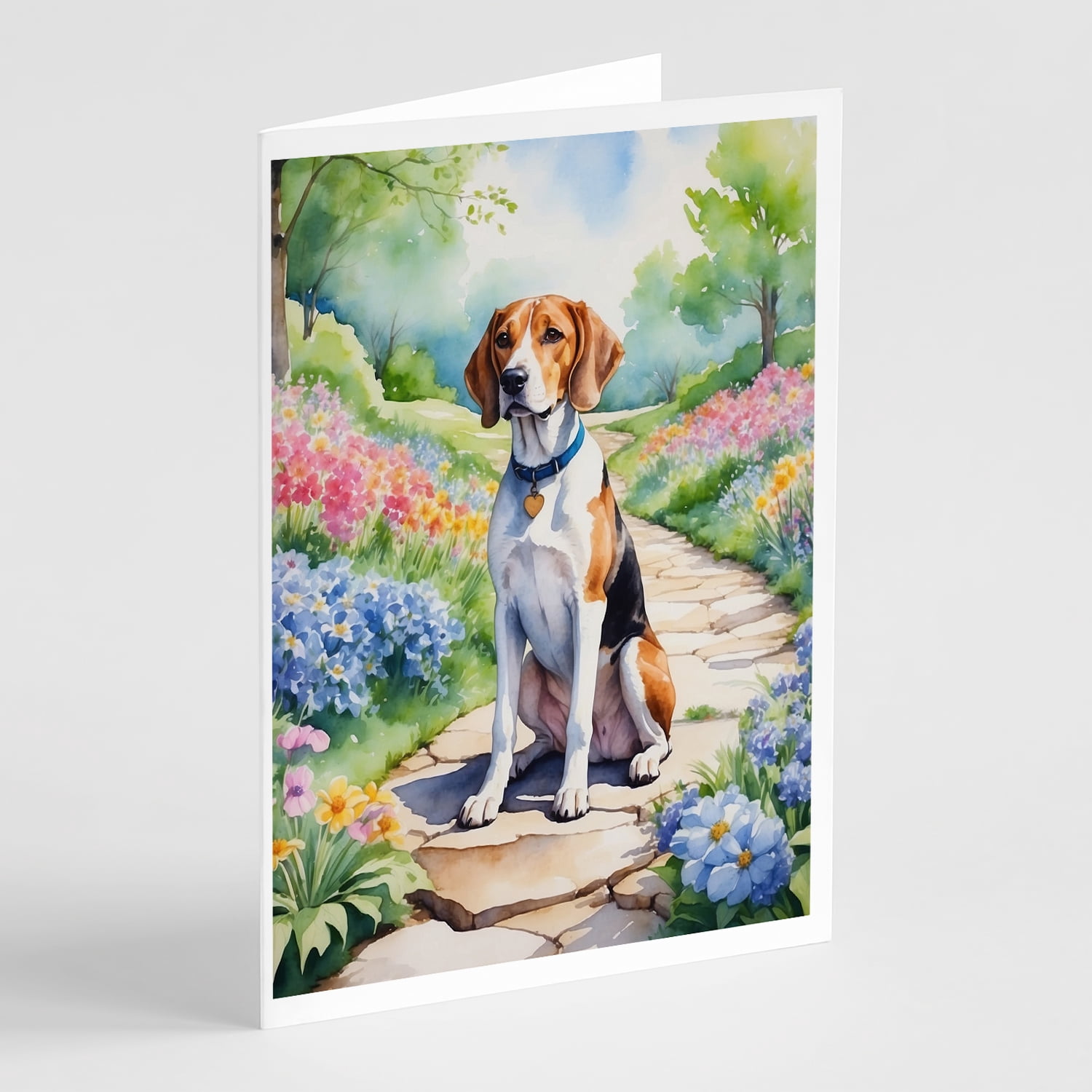 English Foxhound Spring Path Greeting Cards Pack of 8 7 in x 5 in