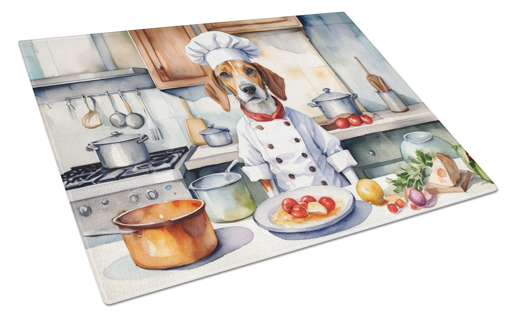 English Foxhound The Chef Glass Cutting Board 12 in x 15 in