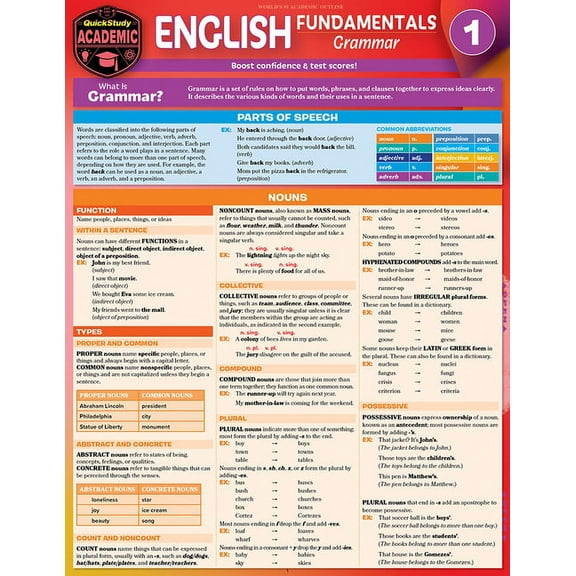 English Fundamentals 1 - Grammar : QuickStudy Language Arts Laminated Reference & Study Guide (Edition 2) (Other)