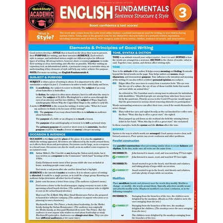 English Fundamentals 3 - Sentence Structure & Style : QuickStudy Language Arts Laminated Reference & Study Guide (Edition 2) (Other)