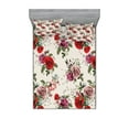 thumbnail image 1 of English Garden Fitted Sheet & Pillow Sham Set, Floral Repeating Pattern of Romantic Roses Spring Love Themed, Decorative Printed 6 Piece Bedding Decor Set, Queen, Champagne Multicolor, by Ambesonne, 1 of 3