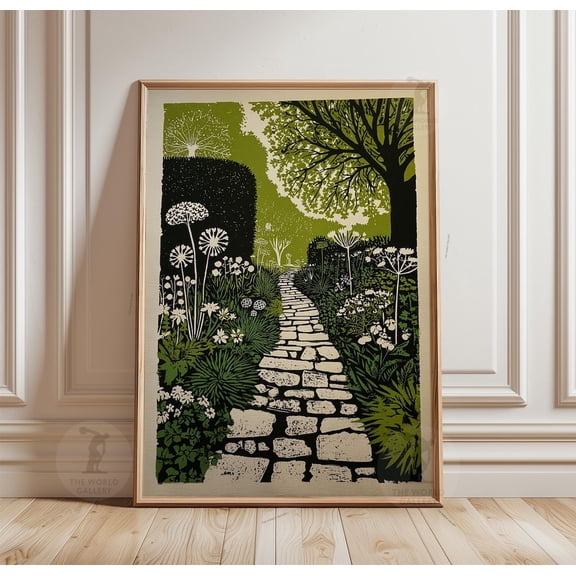 English Garden Pathway Green Botanical Poster Unframed Paper Print