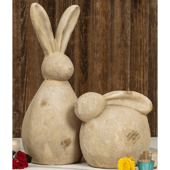 English Garden Rabbit Sculptures Easter Bunny Figurines – Resin Rabbit Statues for Spring Home Table Decor – Vintage Easter Decoration Happy Easter Bunny Garden Ornaments