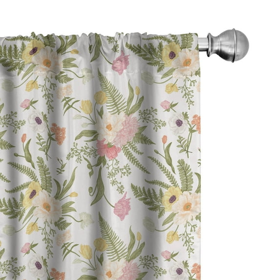 Ambesonne English Garden Window Curtains, Vintage Pastel Flora, Each 28" W x 95" L, Multicolor