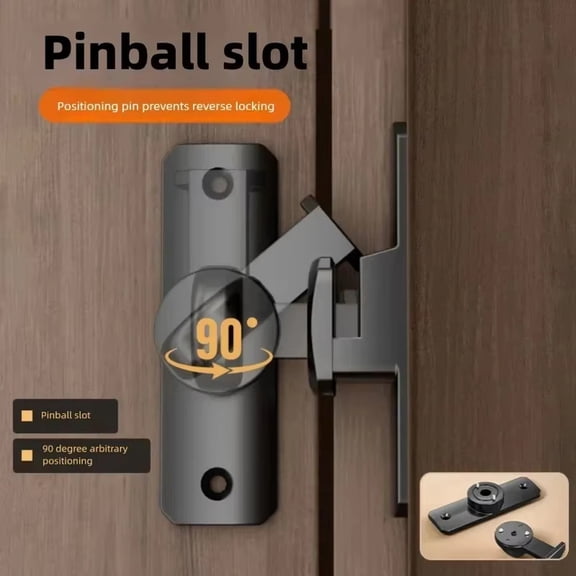 (English)Gold 90/180 Degree Flip Barn Door Lock Privacy Security Door Gate Latches Hardware For Barn Door Cabinet Window Bathroom Garden Sliding Door No-Drill Door Bolt 180 Degree