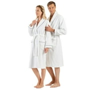 English Home Premium Cotton Robes for Women, Lightweight Mens Robe, Unisex Terry Cloth Bathrobe, Soft Shower Spa Robe, White Gray, S/M, 1 Pcs