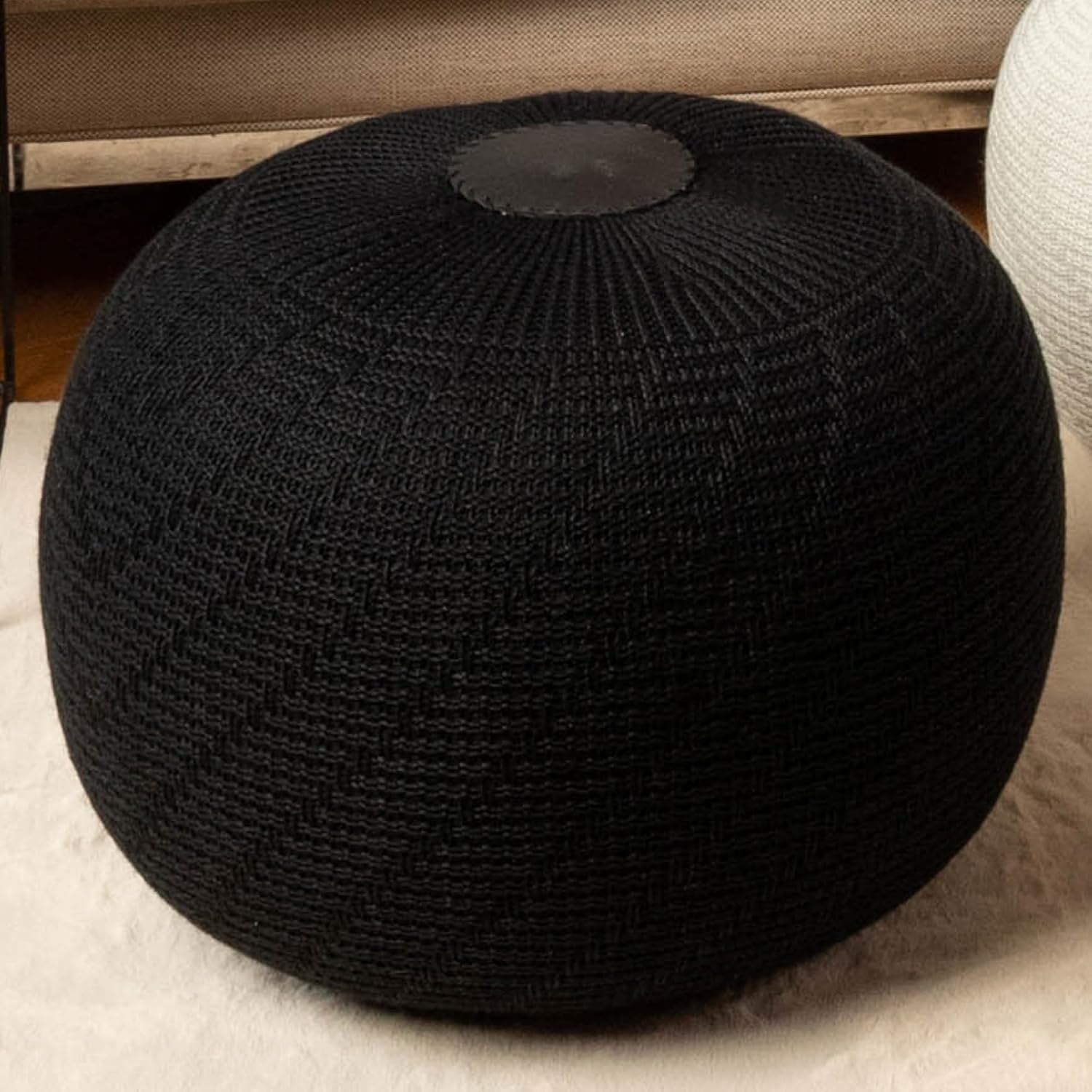 English Home Round Knitted Pouf Ottoman, Versatile Sitting Puff Poof ...